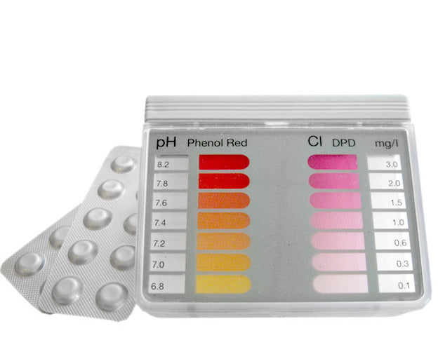 Chlor/pH-Tester mit je 2 Streifen, zur Bestimmung vom freien Chlor und pH-Wert